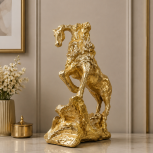 Abstract Textured Gold Rearing Horse Sculpture