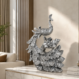 Royal Silver Peacock Decorative Showpiece