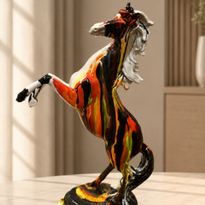 Abstract Drip-Paint Rearing Horse Sculpture