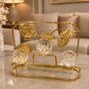 Golden Hexagonal Triple-Sphere Tabletop Decor