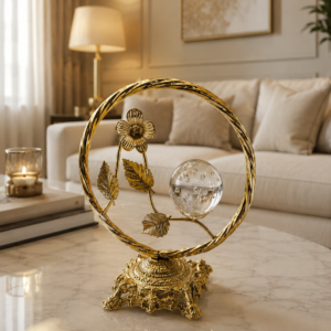 Golden Circular Frame Floral Crystal Globe Decor