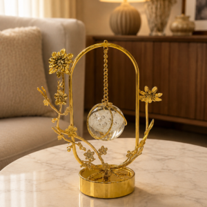 Golden Arched Floral Crystal Globe Decor