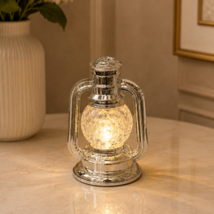Silver Crackle Glass Hurricane Lantern