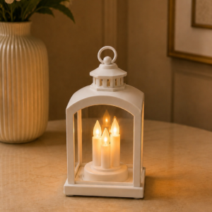 White Arch-Top Three-Candle LED Lantern
