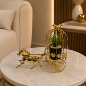 Golden Carriage-Pulled Horse Planter Tabletop Decor