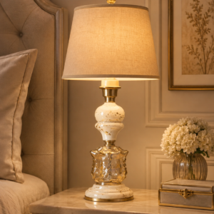 Luxury Gold-Splattered White & Glass Table Lamp