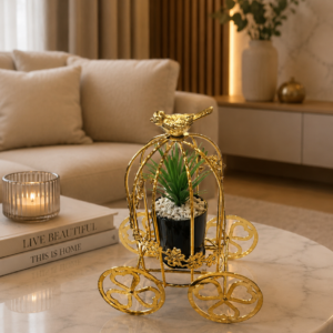 Golden Carriage Planter Tabletop Decor