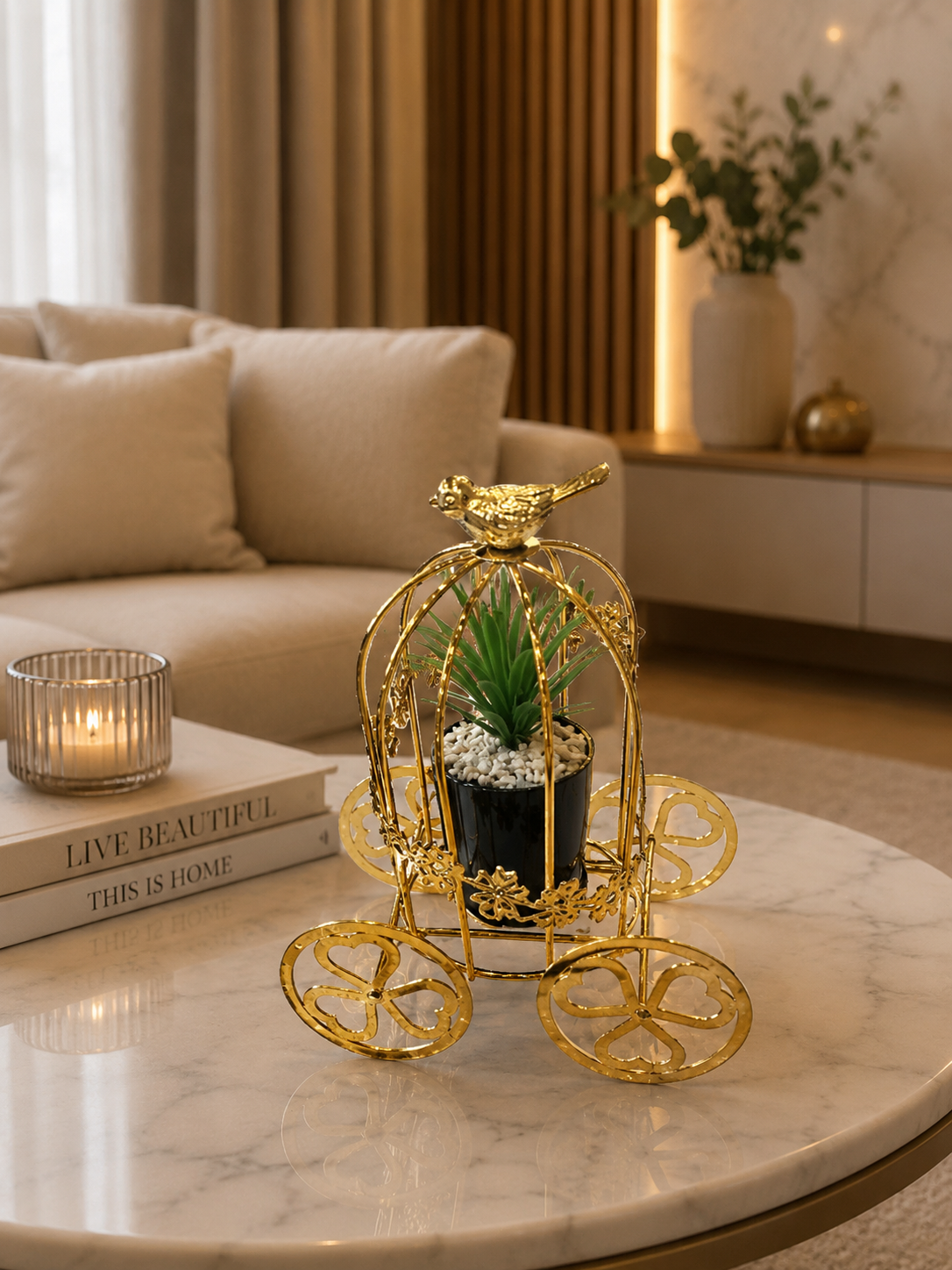 Golden Carriage Planter Tabletop Decor