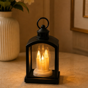 Black Arch-Top Three-Candle LED Lantern