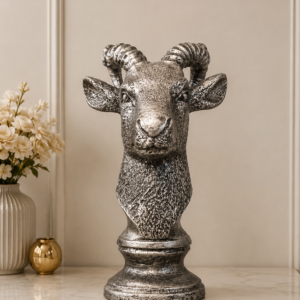 Distressed Silver Ram Bust Sculpture