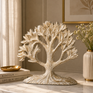 Distressed Gold & White Tree of Life Tabletop Sculpture