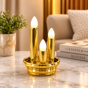 Polished Gold Triple LED Pillar Centerpiece