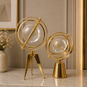 Modern Gold Armillary Sphere & Glass Globe Decor Set