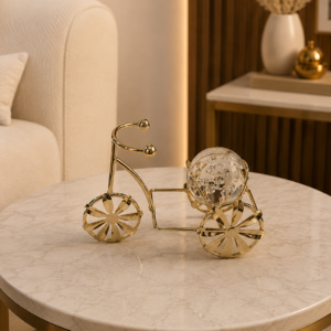 Golden Bicycle Crystal Sphere Tabletop Decor