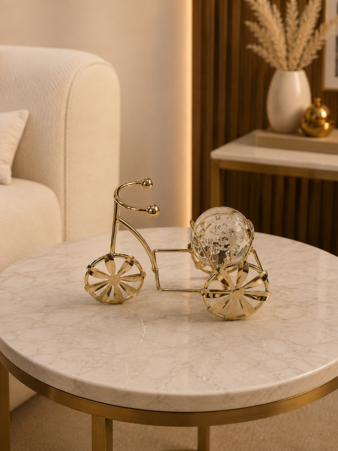 Golden Bicycle Crystal Sphere Tabletop Decor