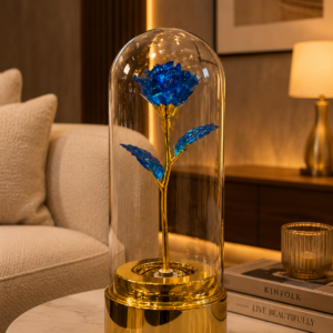 Enchanted Blue Crystal Rose in Glass Dome