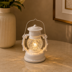 White Crystal Facet Hurricane Lantern