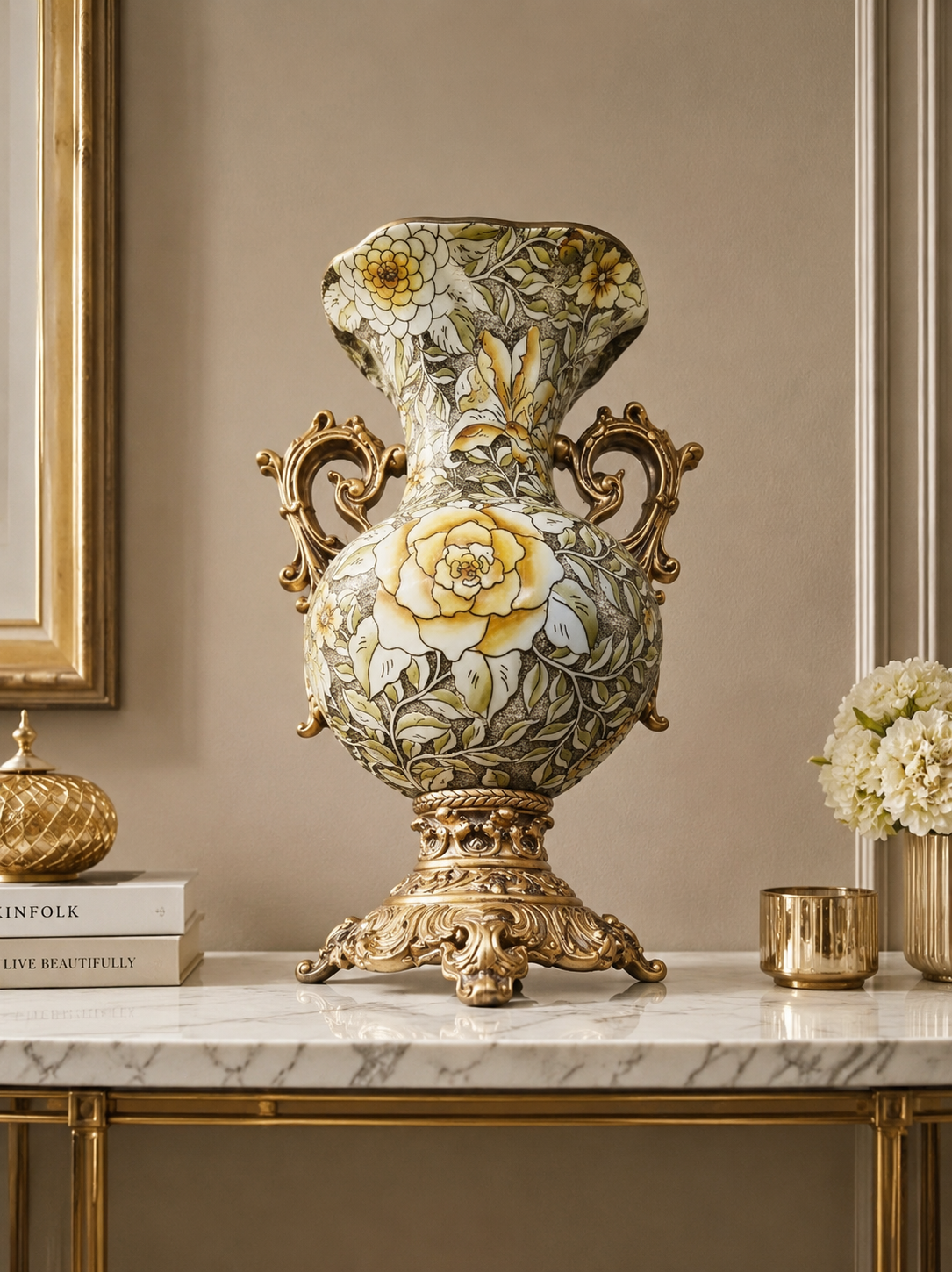 Baroque Floral Ceramic Decorative Urn Vase