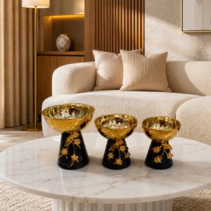 Black and Gold Decorative Pedestal Bowl Set (3-Piece)