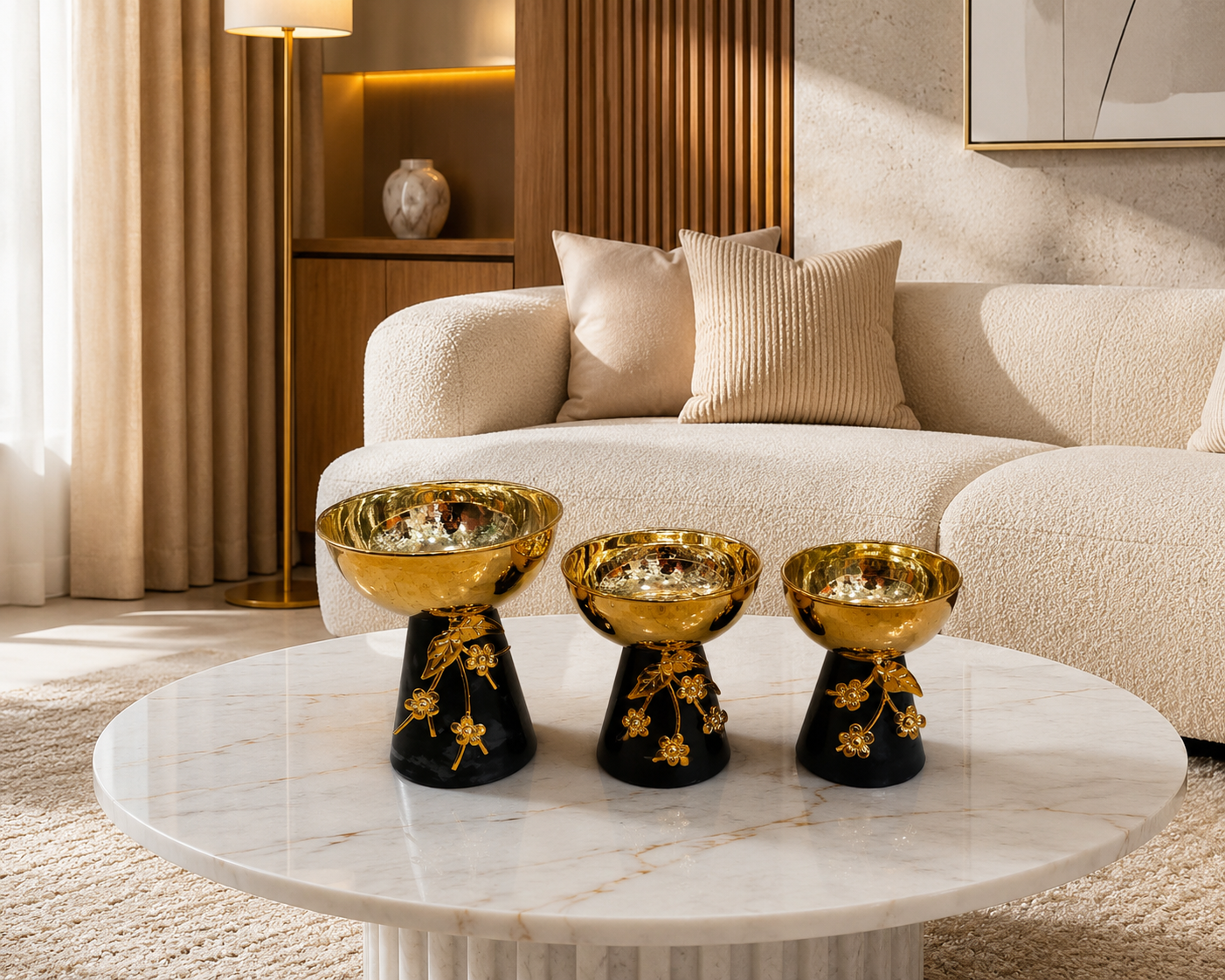 Black and Gold Decorative Pedestal Bowl Set (3-Piece)