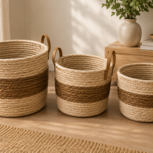 Set of 3 Woven Rope Storage Baskets