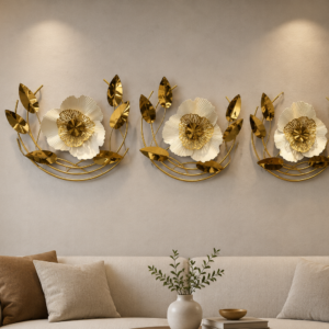 Golden Floral Wall Art Trio