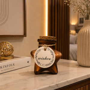 Amber Star-Shaped "Wishes" Glass Jar Decor