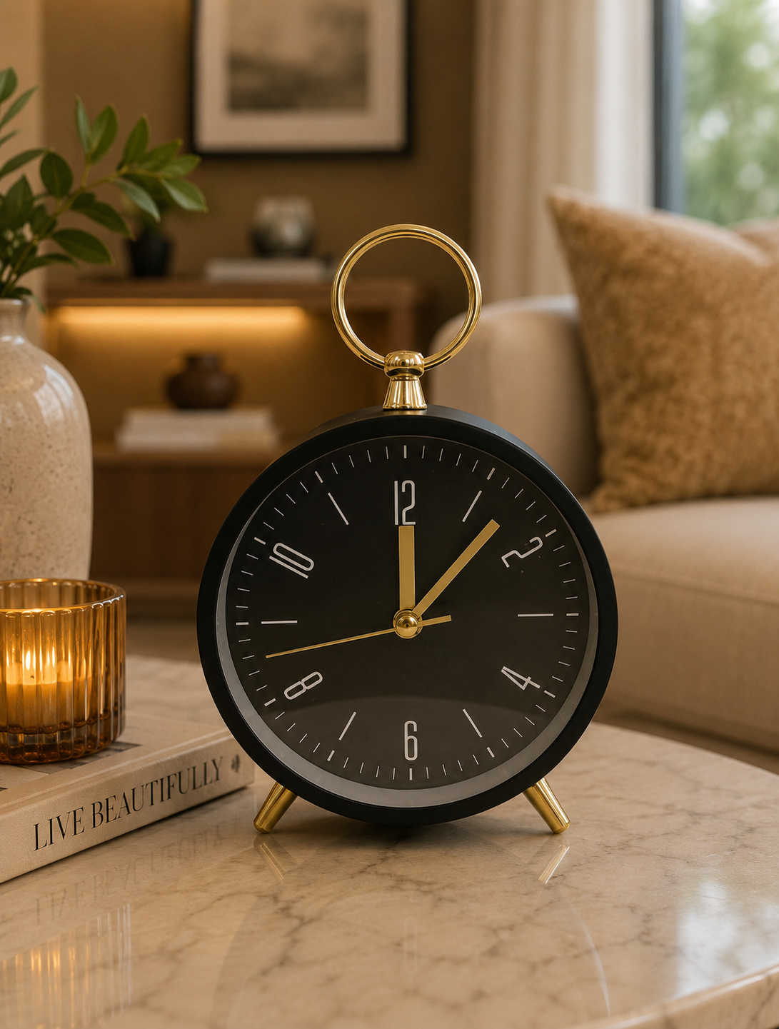 Modern Black and Gold Table Clock