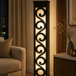 Decorative Scroll-Pattern Pillar Floor Lamp