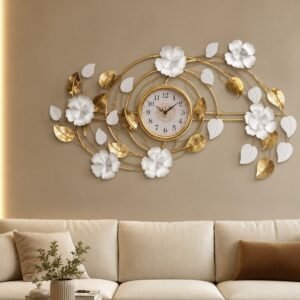 Golden Floral Wall Clock Decor