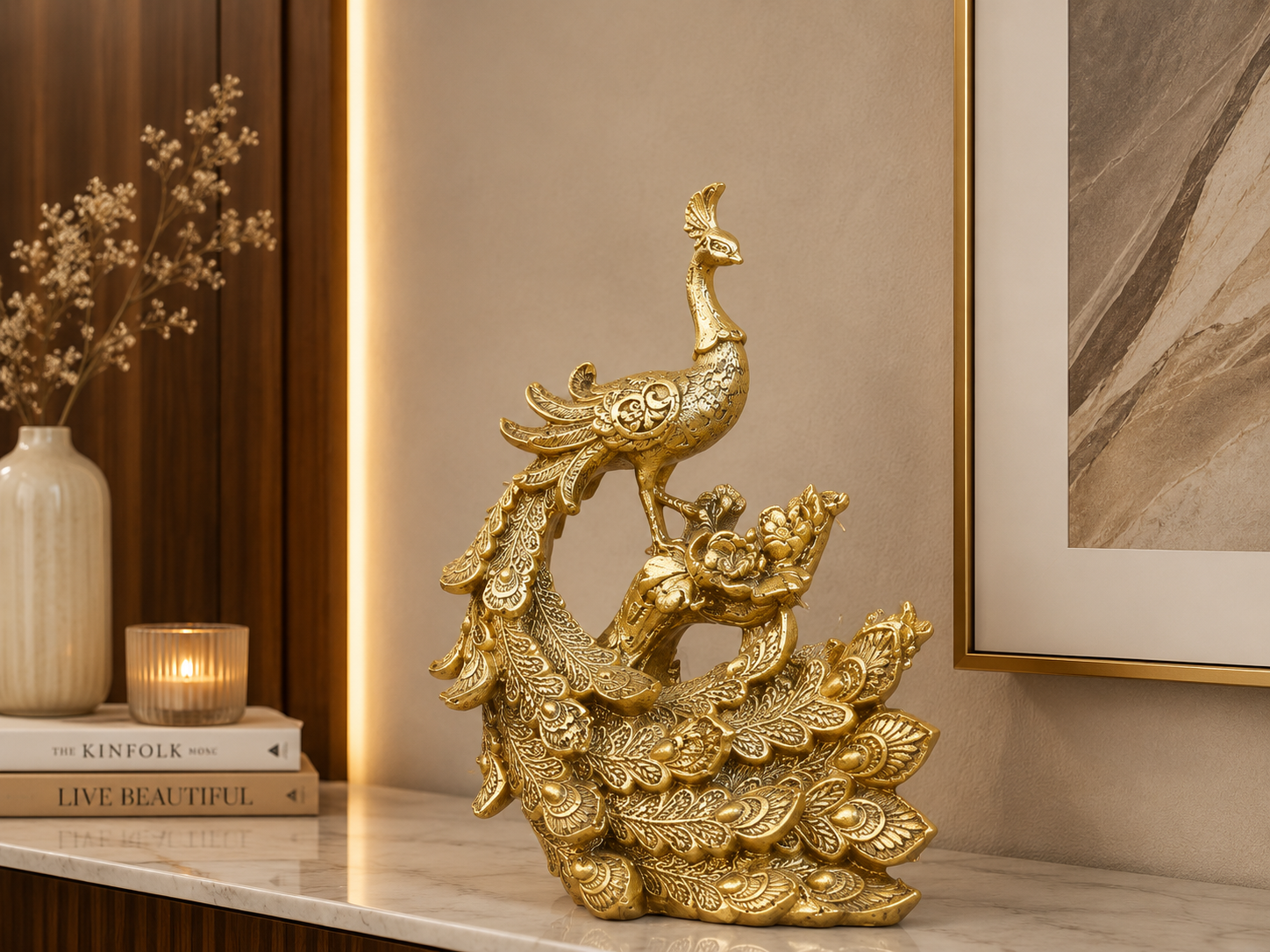 Luxury Golden Peacock Decorative Showpiece