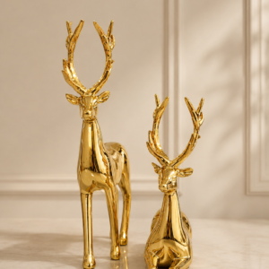 Elegant Golden Reindeer Pair Sculptures