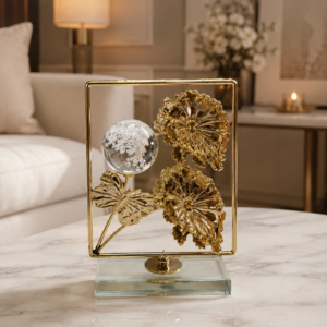 Golden Rectangular Lotus Leaf Crystal Sphere Decor