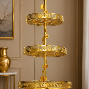 Golden Greek Key Three-Tiered Serving Stand