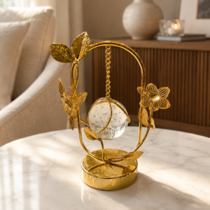 Golden Oval Frame Crystal Globe Tabletop Decor