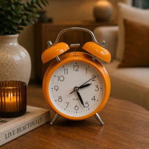 Vibrant Orange Twin-Bell Alarm Clock
