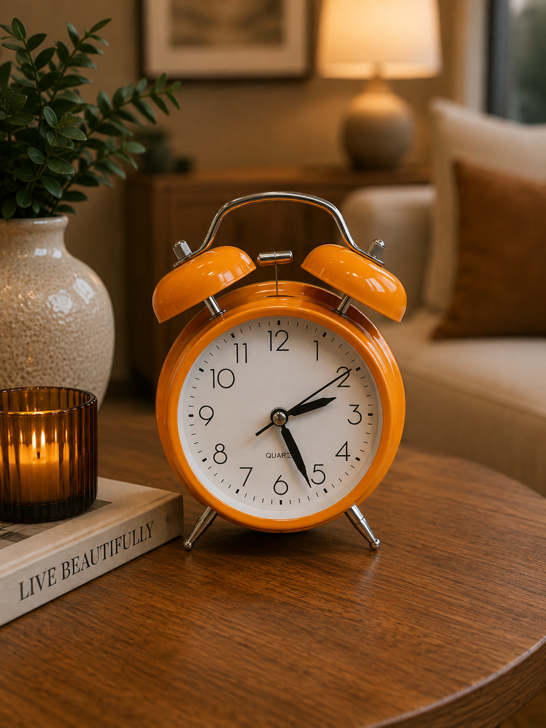 Vibrant Orange Twin-Bell Alarm Clock