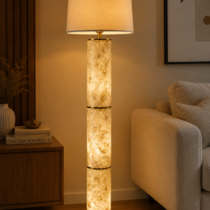Illuminated Shell-Mosaic Column Floor Lamp