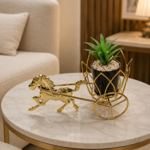 Golden Horse-Drawn Carriage Planter Tabletop Decor