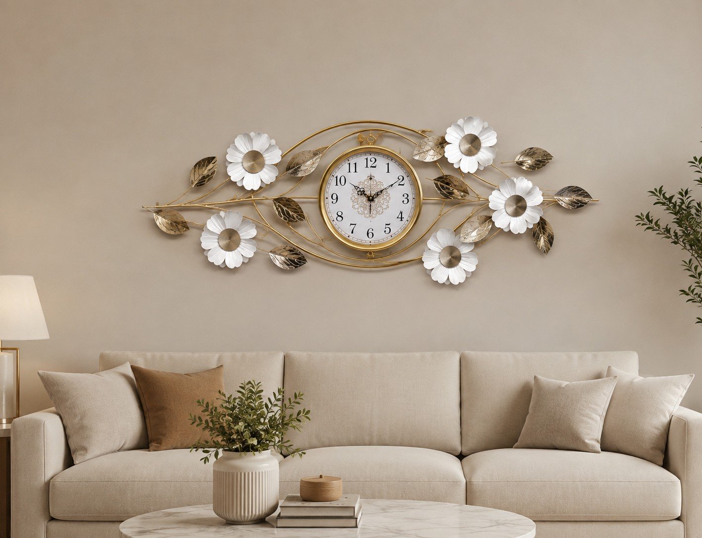 Golden Daisy Wall Clock Decor