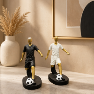 Gold and Monochrome Soccer Player Figurines (Set of 2)
