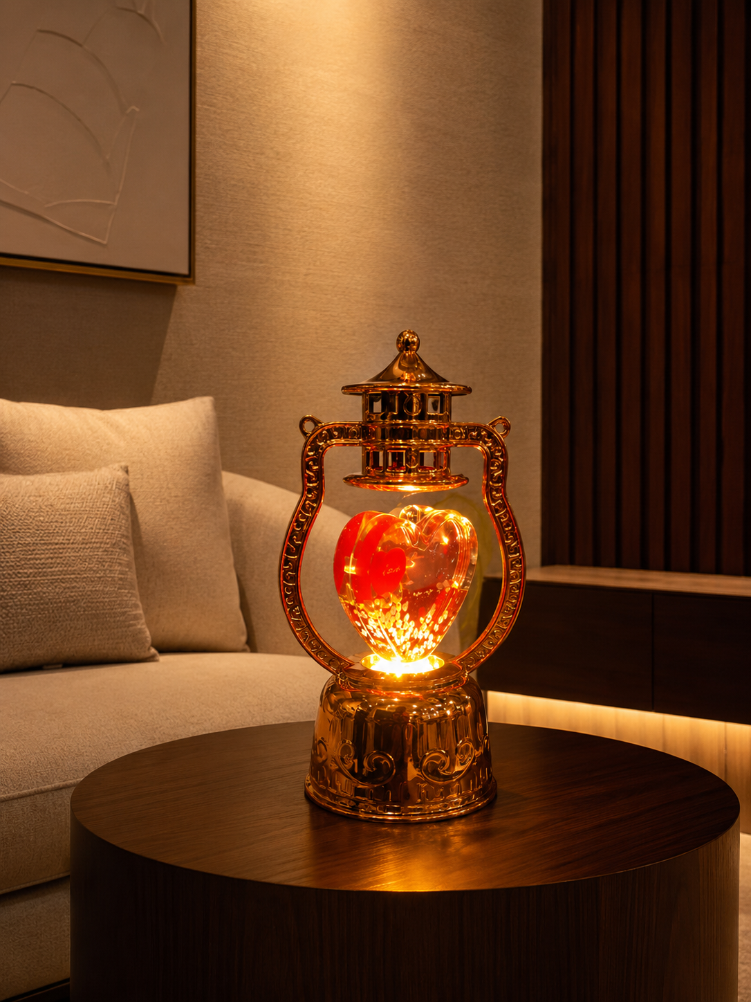 Golden Heart Lantern Accent Lamp