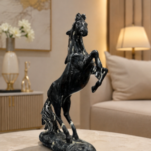 Marble Finish Rearing Horse Decorative Sculpture