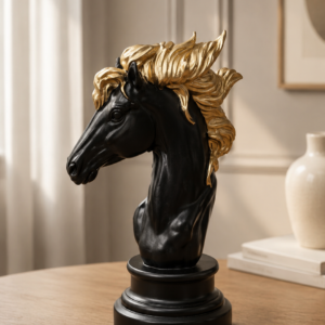 Matte Black and Gold Horse Head Bust Sculpture
