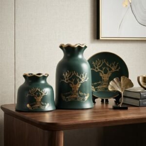 Emerald Deer Ceramic Decor Set