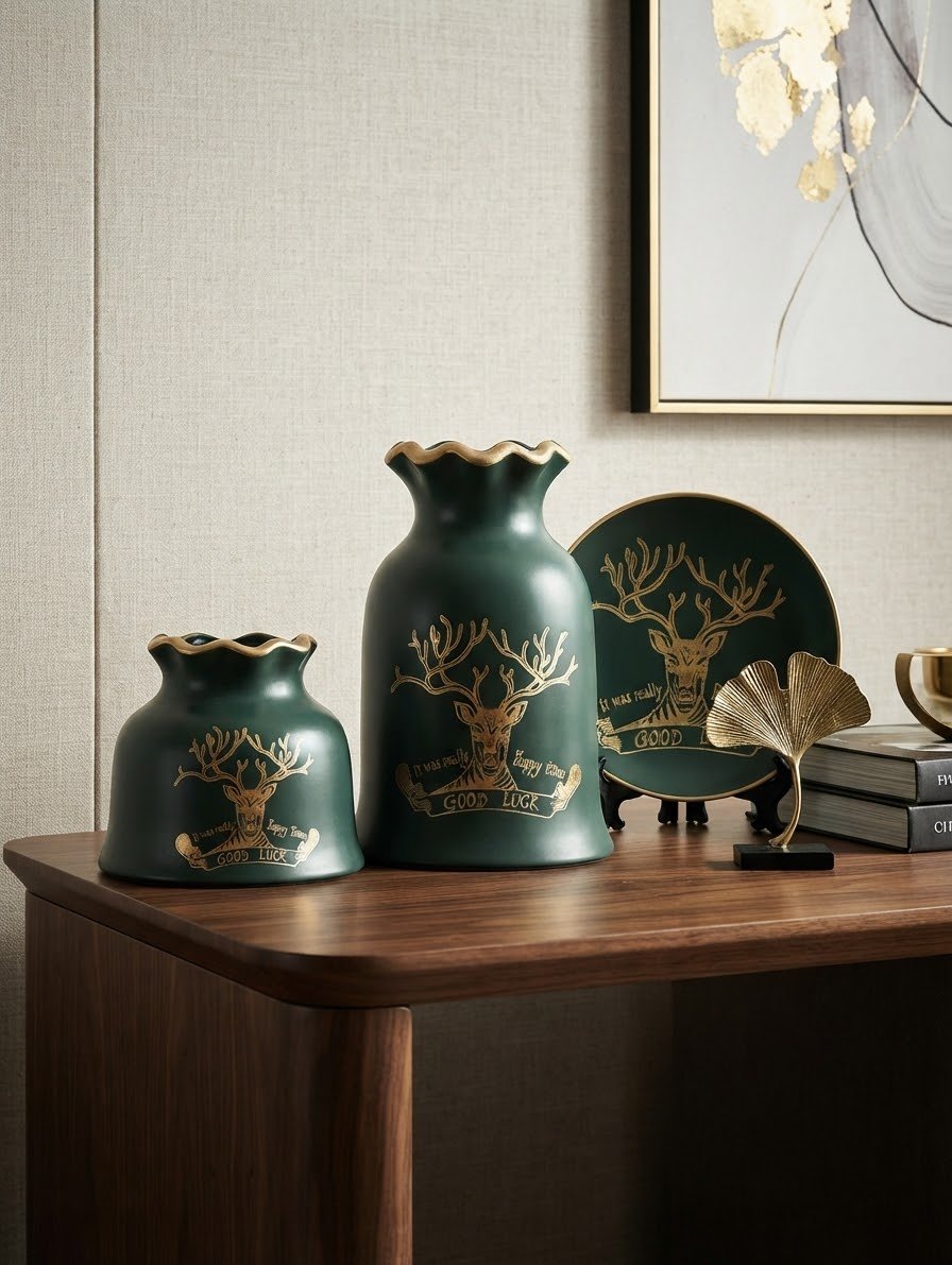 Emerald Deer Ceramic Decor Set