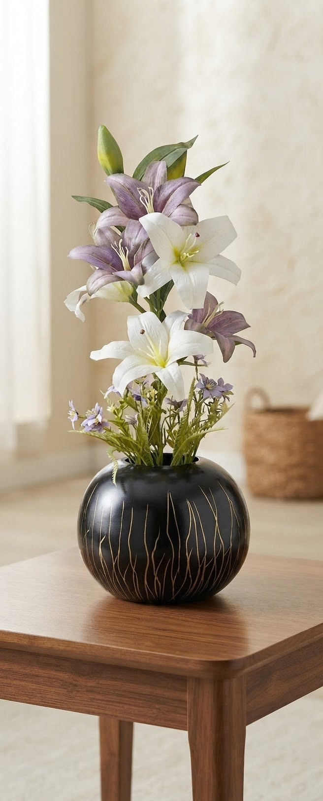 Sphere Vase Faux Lily Arrangement
