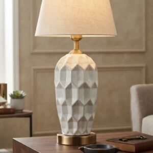 Textured White Geometric Table Lamp