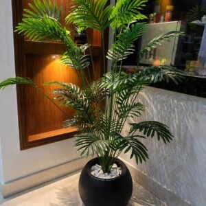 Artificial Areca Palm Tree in Modern Black Round Planter