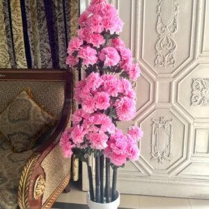 Pink Carnation Artificial Plant in White Pot